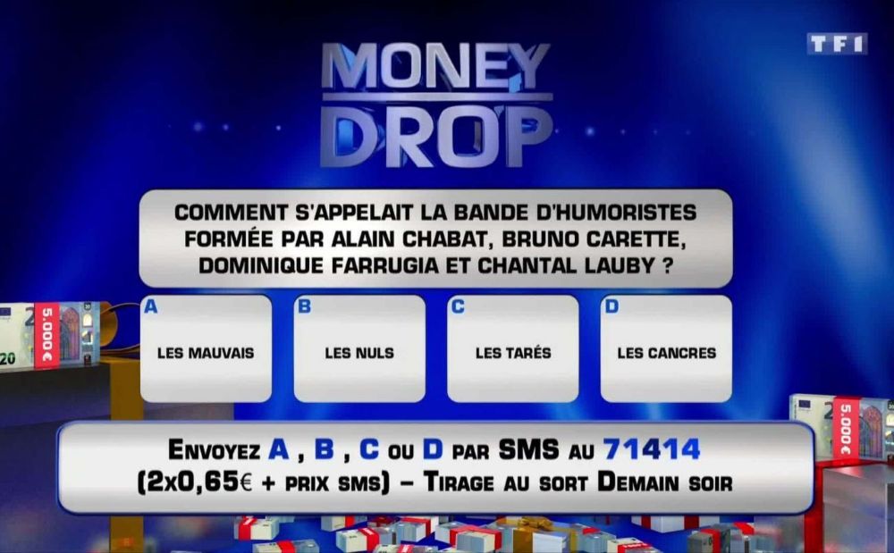 Exemple de l'émission Money Drop avec un sms premium